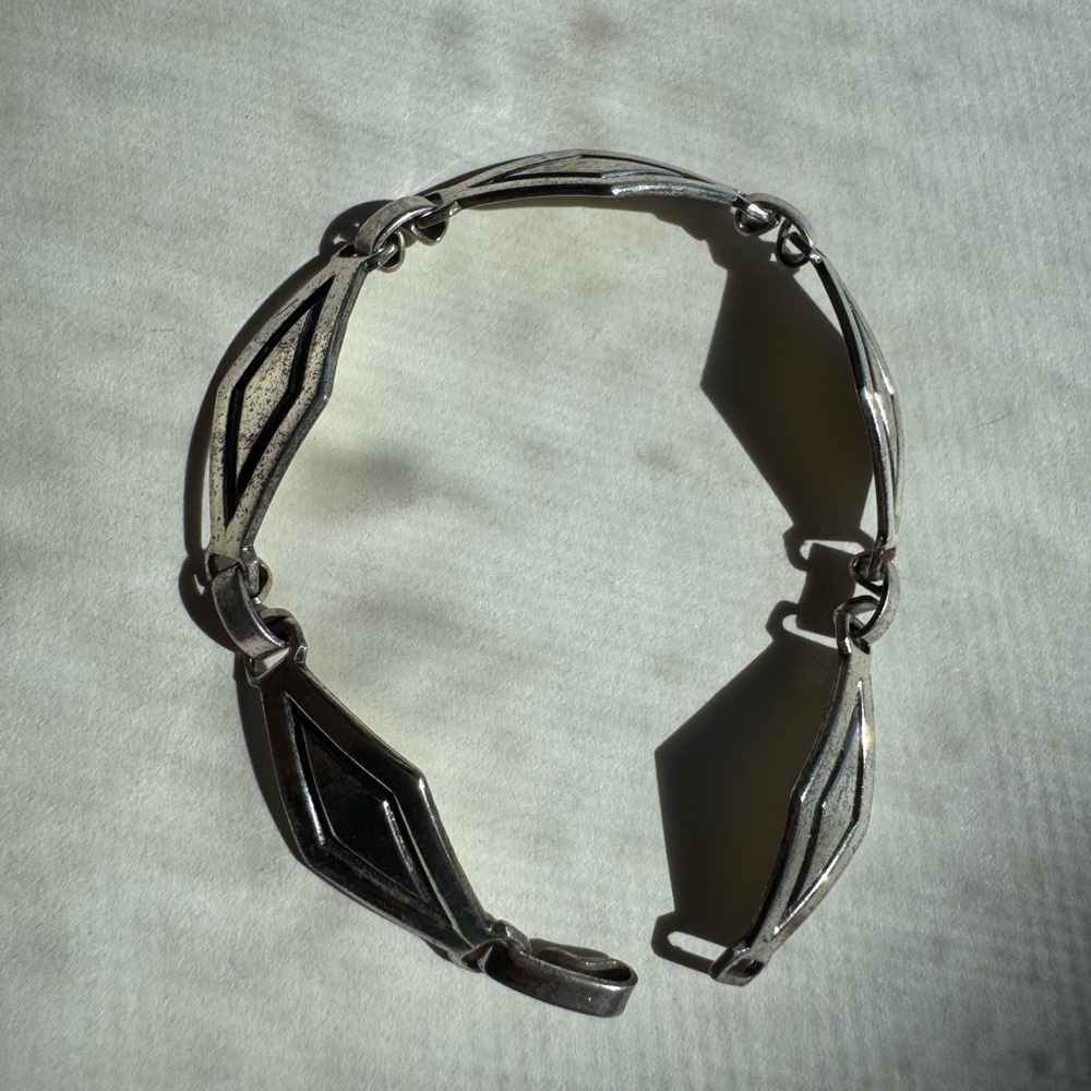 Sterling Silver Geometric Link Bracelet - Silver